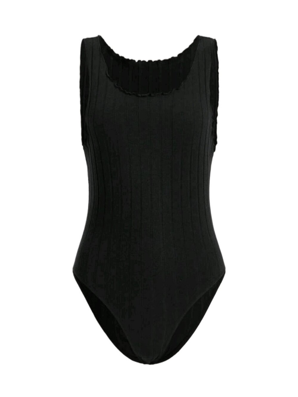 SHEIN Black Ribbed Scoop Neck One-Piece Swimsuit